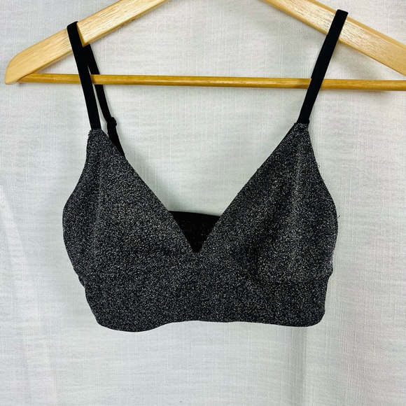 Source Unknown Other - Black Silver Glitter Bralette Festival Y2K Sparkle Going Out Size S